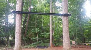 Hanging a swing using one tree without branches. Swing Between Two Trees Using Metal I Beam Tree Swing Tree Two Trees