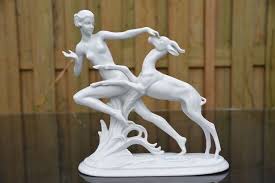 Vintage josef originals bay horse foal colt w/blaze figurine, mint, rare htf. Lot Art Schaubach Kunst Art Deco Image Of Naked Woman With Doe Porcelain