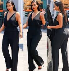 Kim Kardashian In A Black Jumpsuit Redlips Side Straight Hair Fashion Types Of Fashion Styles Celebrity Style