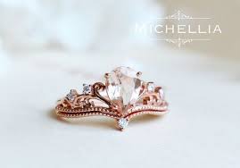 Veronica Morganite Engagement Ring Vintage Pear Crown Morganite Ring Ring Rose Gold Morganite Bridal Set Princess Tiara Engagement Ring Morganite Engagement Ring Vintage Morganite Engagement Ring Set Morganite Engagement Ring