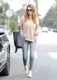 Black Ankle Boots With Jeans Women S Beige Crew Neck Sweater Grey Skinny Jeans White Leather Ankle Boots Black Leather Tote Bag White Ankle Boots Fashion Cream Outfits