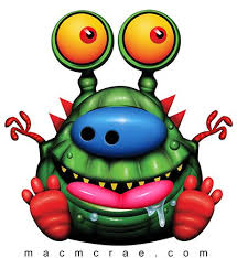 Funny Green Monster With A Nose Ring Sitting Cartoon Monsters Monster Drawing Funny Monsters