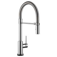 The most likely problem is that the weight is getting caught on some other piece of plumbing or something else that was put in the cabinet. Single Handle Pull Down Spring Spout Kitchen Faucet With Touch2o Technology 9659t Dst Delta Faucet