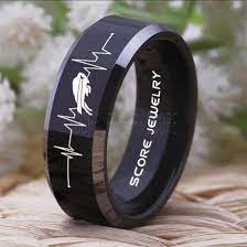 Black Tungsten Ring Bills Ring Football Ring Black Wedding Band Black Tungsten Rings Football Rings New England Patriots Rings