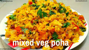 Mixed Vegetable Poha Recipe Vegetable Recipe Indian Healthy Breakfast Recipe Poha Recipe Breakfast Recipes Indian Mix Vegetable Recipe