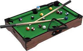 Whether you enjoy playing at home *quick pool tip: Amazon Com Mini Tabletop Pool Set Billiards Game Includes Game Balls Sticks Chalk Brush And Triangle Portable And Fun For The Whole Family By Hey Play Toys Games