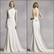 White By Vera Wang High Neck Halter Crepe Sheath Gown Style Wedding Dresses Vera Wang Wedding Gowns Affordable Wedding Dresses