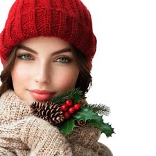 Festive Holiday Fashion, Woman Wearing A Red Hat With Holly And Pine Cones,  Woman, Red Hat PNG Transparent Image and Clipart for Free Download