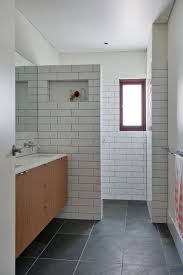 23 Modern Bathroom With Black Chevron Slate Flooring White Subway Tiles Wall Home Design Id White Subway Tile Bathroom Bathrooms Remodel Subway Tiles Bathroom