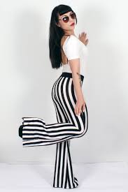 Black And White Striped Bell Bottom Jeans Black And White Stripe Bell Bottom Pants By Spanishthreads On Etsy