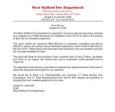In some areas, they may also provide technical rescue, fire protection, fire investigation, and emergency medical services. West Stafford Fire Department Awarded Fema Assistance To Firefighters Grant Funds Sen Champagne Comments On Increased Safety Of Community Connecticut Senate Republicans