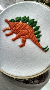 Width 2.6 (6.5 cm) height 1.1 (2.9 cm) 5 dmc colors used stitches : Stegosaurus Embroidery Custom Apparel Orders