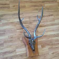 Steel Deer Antler Sculpture Wildlife Replica Hawaiian Koa Wood Metal European Head Mount Metal Art Sculpture Metal Art Projects Metal Sculpture