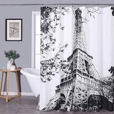 Monogram white and gray marble design shower curtain. Amazon Com Central Park Paris Shower Curtain Black And White Effiel Tower Print Decorative Bathroom Curtain Modern Landscape Art With Buttonholes Waterproof Black 70 X72 Kitchen Dining