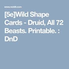 5e Wild Shape Cards Druid All 72 Beasts Printable Dnd Wild Shape Shaped Cards Druid