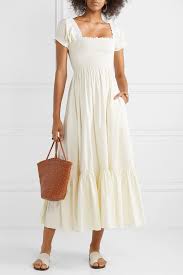 La Ligne Arielle Shirred Striped Cotton Blend Poplin Maxi Dress The Urge Us Trendy Maxi Dresses Maxi Dress White Maxi Dresses