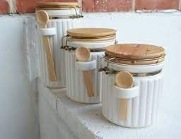 White kitchen canisters with wood lids and white bumps. White Canisters With Wooden Lids Ideas On Foter