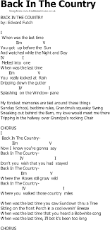 old country song lyrics with chords back in the country