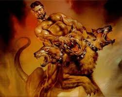Cerberus Greek Mythological Monster It Was A Dog With 3 Heads And A Serpent S Tail It Was The Watchdog Of Fantasy Art Boris Vallejo Greek Gods And Goddesses