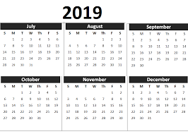 2019 2nd Half Year Calendar Calendar Printables Holiday Calendar Printable Calendar 2019 Printable
