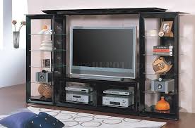 Behind the tempered glass front, doors with soft close hinges are adjustable shelves. Pearl Black Contemporary Tv Stand W Glass Shelves