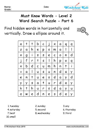 The numbers you need to find are shown at the left. Word Search Puzzle 100 Must Know Words For 2nd Grade Free Printable