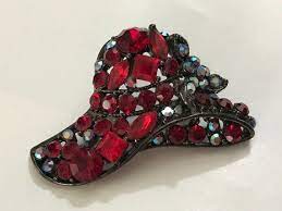 Red Hat Society Vintage Brooch Pin Ladies Red Hat Lapel Pin Antiqued Silver Tone Brooch With Prong Set Gems Red Red Hat Society Red Hats Vintage Brooches