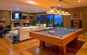 Modern Living Room With Billiard Table House Design Living Room Design Modern Waterfront Homes