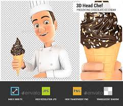 3d Head Chef Presenting Chocolate Ice Cream Chocolate Ice Cream Ice Cream Chocolate