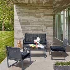 Indoor/outdoor coffee table resistant to uvi, extreme temperatures, impact and inclemency Buy Tuoze 4 Pieces Patio Furniture Set Outdoor Patio Conversation Sets Modern Porch Furniture Lawn Chairs With Glass Coffee Table For Home Garden Backyard Balcony Black Online In Hungary B08lkt9hqr