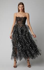 Sequin Embellished Lace And Tulle Midi Dress By Oscar De La Renta Now Available On Moda Operandi Ladies Dress Design Pretty Dresses Gowns Dresses
