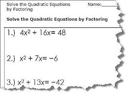 The worksheets on this page are designed to be solved using the factoring method (though you could use the formula method to solve the equations if you wish). Quadratic Equation Worksheets Printable Pdf Download