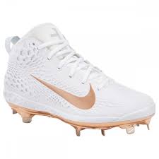 nike force zoom trout 5 mens mid metal baseball cleats white metallic red bronze pure platinum