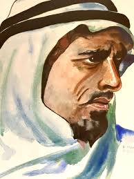 Vintage (1952) Signed original watercolor portrait of Saudi Prince Faisal