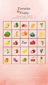 Favorite Fruits Icons Bingo Instagram Story Template Kuis Dekorasi Kelas Dekorasi