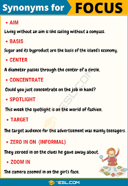 Living Without An Aim Is Like Sailing Without A Compass Focus Synonym List Of 25 Useful Synonyms For Focus In English 7 E S L Learn English Words English Writing Skills Good Vocabulary Words