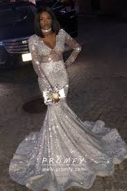 Black And Silver Formal Dresses Sparkly Silver Beading Sleeved Mermaid Prom Dress Black Girl Prom Dresses Prom Dresses Long With Sleeves Prom Dresses Long