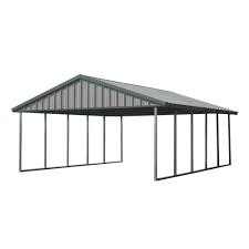 Pws Premium Canopy 20 Ft X 24 Ft Light Stone And Patina Green All Steel Carport Structure With Durable Galvanized Frame S 2024 Pg The Home Depot Steel Carports All Steel Carports Metal Carports