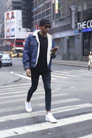50 Stylish Ways To Wear A Shearling Coat Fashion Tips For Men Images Mens Outfits Mens Street Style Denim Jacket Men
