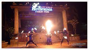 The water park has a huge adventure river water slide and an explorable pirate ship, while the amusement park includes a delightful steam train ride and a tiger inspired rollercoaster. Night Comes Alive At Lost World Hot Springs Night Park I M Saimatkong