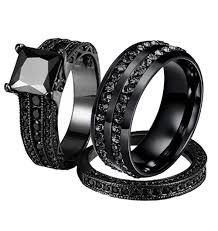 Wedding ring sets for him and her. His Her Couple Rings Black 316l Stainless Steel Princess Cut Cubic Zirconia Engagement Wedding Ring Set Engagement Rings Aliexpress