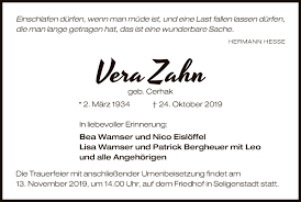 Traueranzeigen von Vera Zahn