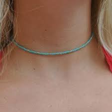 Collier Tour De Cou Perles Simples Turquoises Or Bleu Avec Images Choker Diy Diy Collier Boucles D Oreilles Faites Main