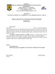 Model declarație pe proprie răspundere, descarcă aici: Declaratie Pe Proprie Raspundere