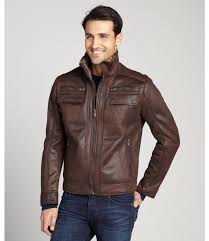 295 Calvin Klein Chocolate Brown Faux Shearling Faux Leather Zip Front Jacket Brown Leather Bomber Jacket Leather Jacket Men Leather Bomber Jacket