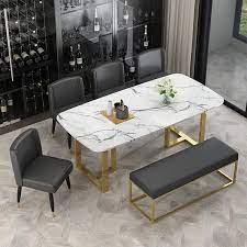 Lumisource fuji modern/glam dining table, gold metal with white marble top by lumisource (1) $393$550. Modern Elegant Medium Dining Table With Faux Marble Top Metal Legs Single Piece Rectangular Kitchen