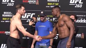Ngannou, on the other hand, weighed 263 pounds when he defeated stipe miocic for the ufc heavyweight title at ufc 260 back in march. Ufc 260 Stipe Miocic Vs Francis Ngannou Staredown Mma Fighting Youtube