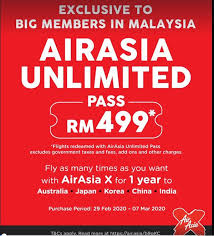 Get your promo tickets via online booking for a higher chance up to 70% off on air asia tickets for 2019 and 2020. Airasia Unlimited Pass At Rm499 Promotion Airasia Promotions