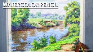 Landscape Drawing With Watercolor Pencil Step By Step With Color Information Youtube Coloured pencil techniques and colour theory.