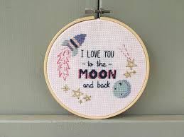 Mini hoop diy and easy gift idea. I Love You To The Moon And Back Quote Cross Stitch Pattern Cross Stitch Patterns Stitch Patterns Cross Stitch Love